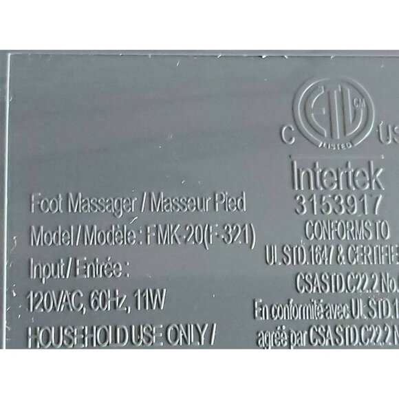 Intertek Foot Massager FMK-20 Heat Setting Auto Shut Off 10 x 6 x 3 inch - Picture 6 of 6